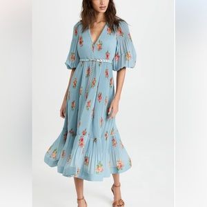 Zimmermann | Pleated Blue Floral Midi Dress | Size AU1 | Worn Once